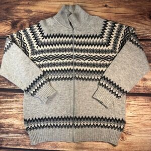 Checkmate Mens Pure New Wool Fair Isle Full Zip Sweater Grey New Zealand XOS